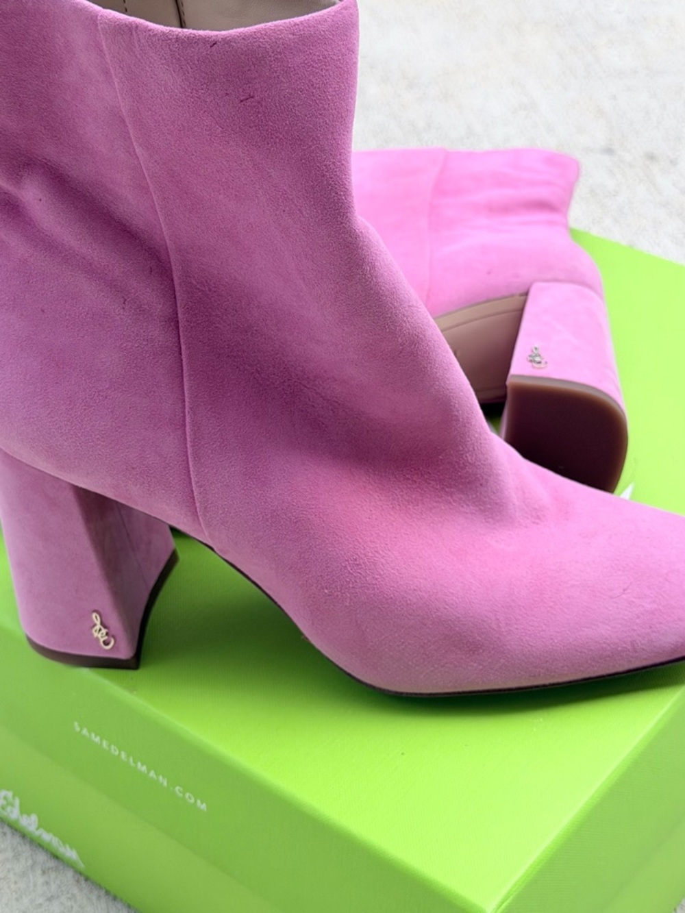 Sam Edelman Pink Suede Block Heel Ankle Boots
